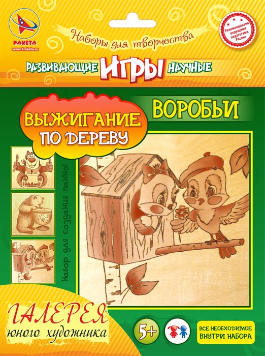Выжигание-раскраска по дереву Воробьи 14,5*14,5см ракета 44106 44106 - фото 162086