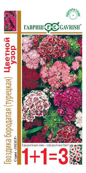 Семена цветов Гвоздика бородатая (турецкая) Цветной узор /махровая/смесь 0,4 г сер. 1+1 DH Г Г167 - фото 168242