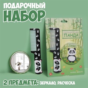 Подарочный набор Панда 2 предмета: зеркало расчёска цвет зелёный 5276378